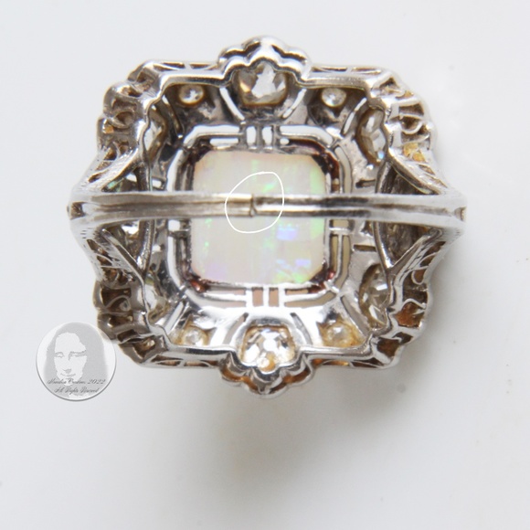 Art Deco Cocktail Ring Opal and Diamond Vintage Platinum Rare Early 20th C - Picture 16 of 16